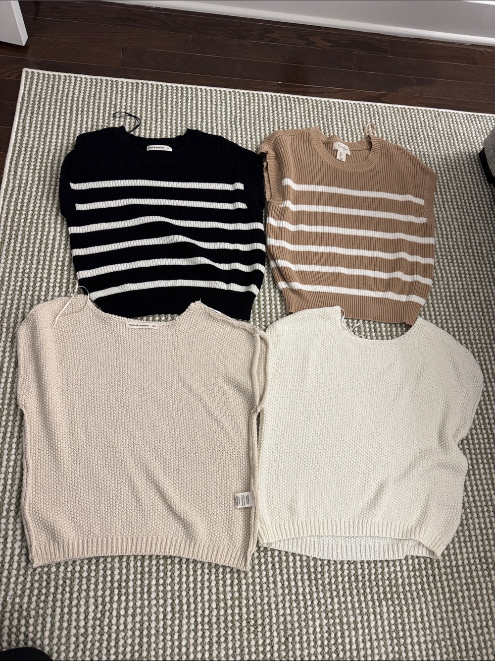 J. Crew Striped and Solid Crewneck Sweater Tops - Black, Tan, Cream, White